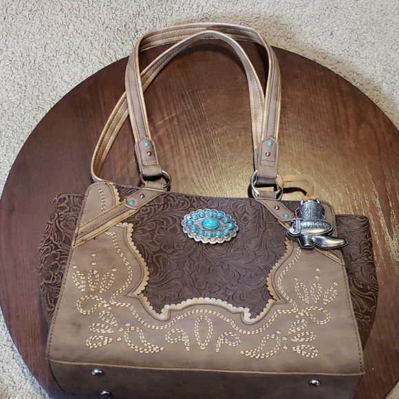 Justin Boots Bags Justin Concealed Carry Purse Tan Turquoise 2x45